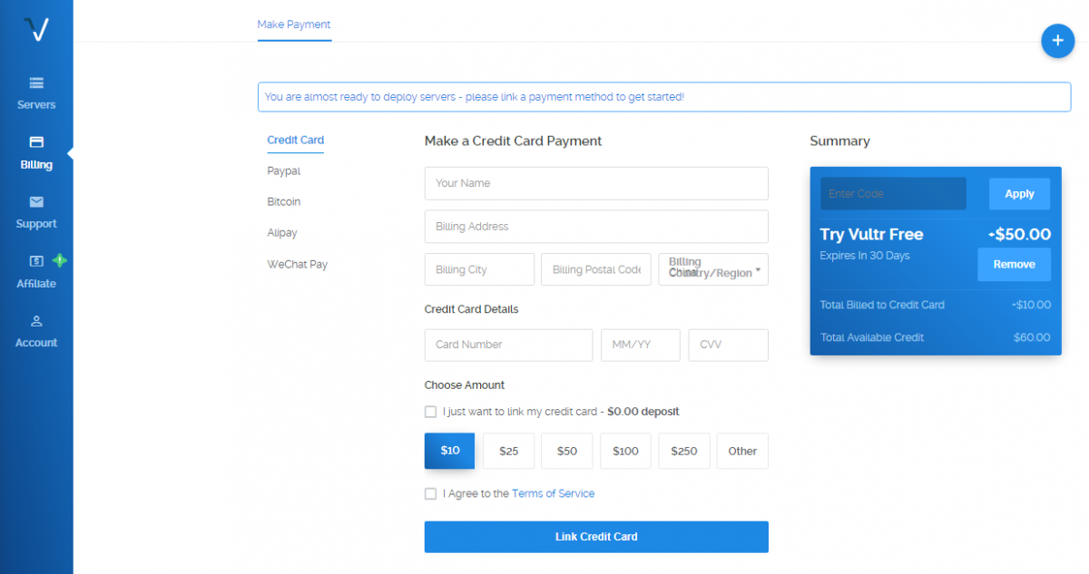 Vultr美国vps购买付款页面