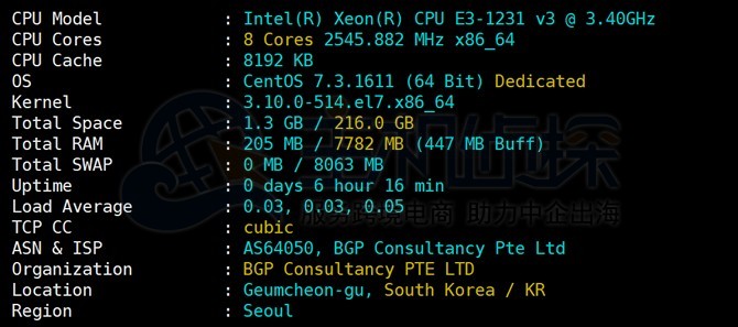RAKsmart韩国服务器配置信息测试