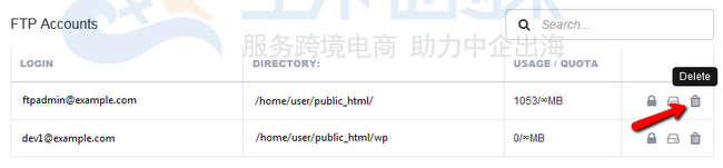 删除 FTP 帐户