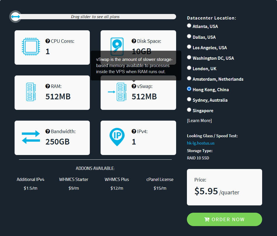 HostUS香港VPS“OpenVZ VPS Hosting”方案