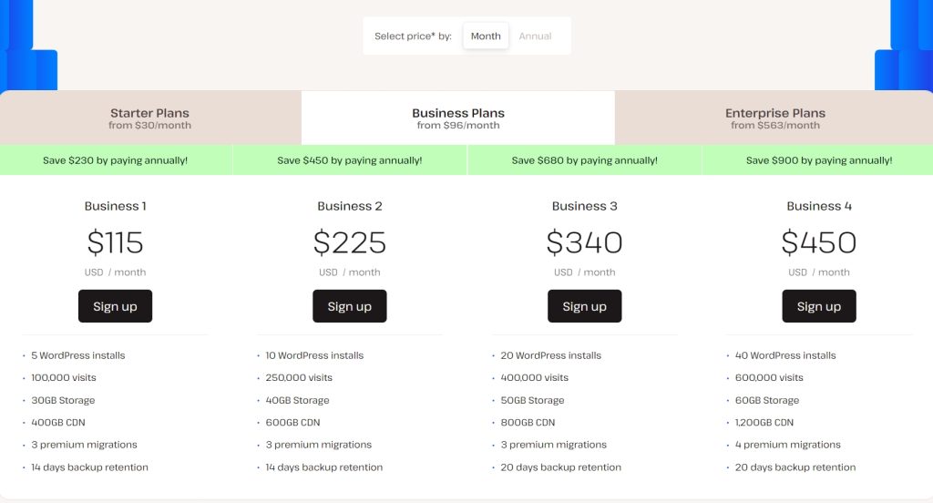 Kinsta Business Plans月付方案