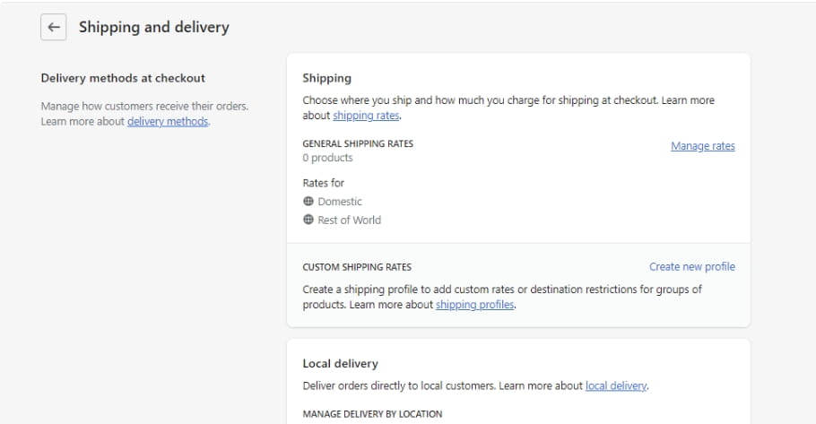 Shopify运费设置