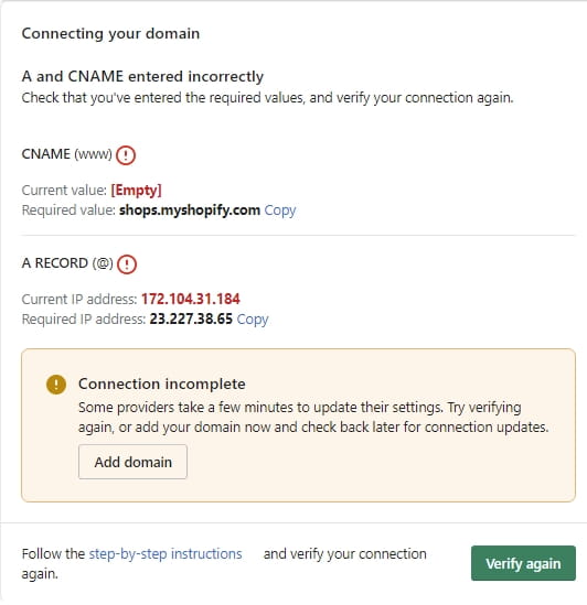 Shopify绑定域名