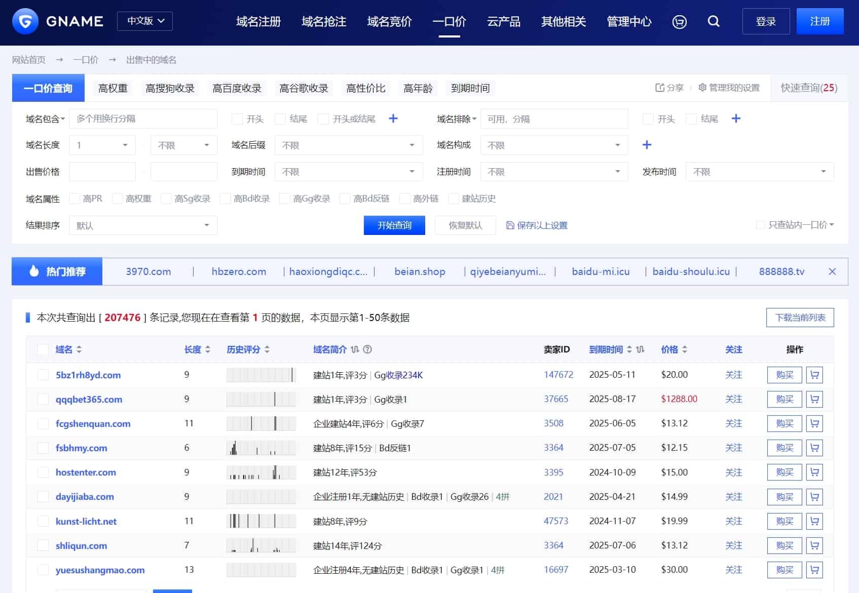 买域名价格表