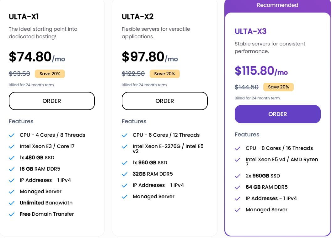 Ultahost专用主机优惠方案