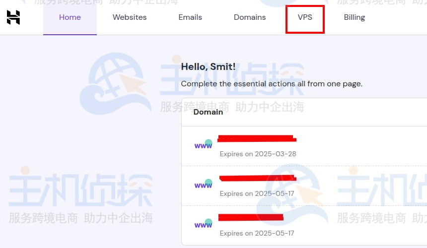 单击VPS选项
