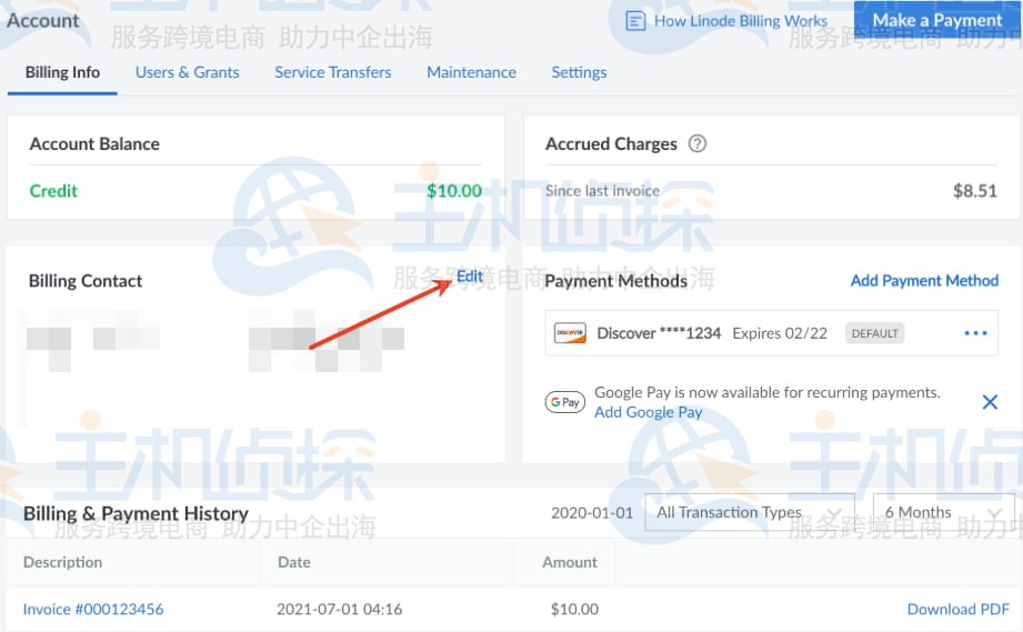 编辑Billing Contact 