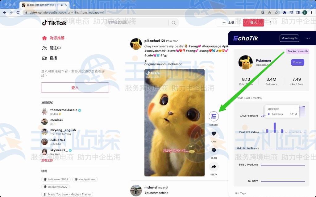 在达人的个人页面上添加一个EchoTik按钮