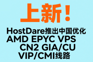 HostDare推出中国优化AMD EPYC VPS 全场68折仅$25.83/年