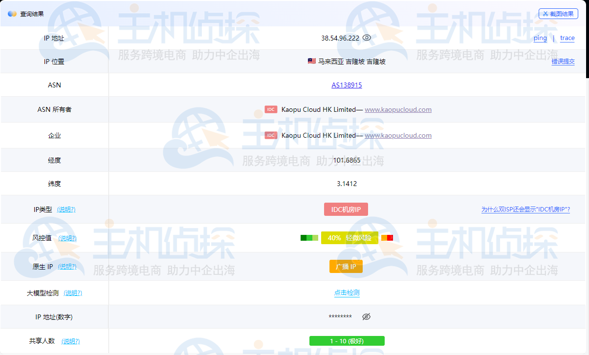 ping0.cc测试