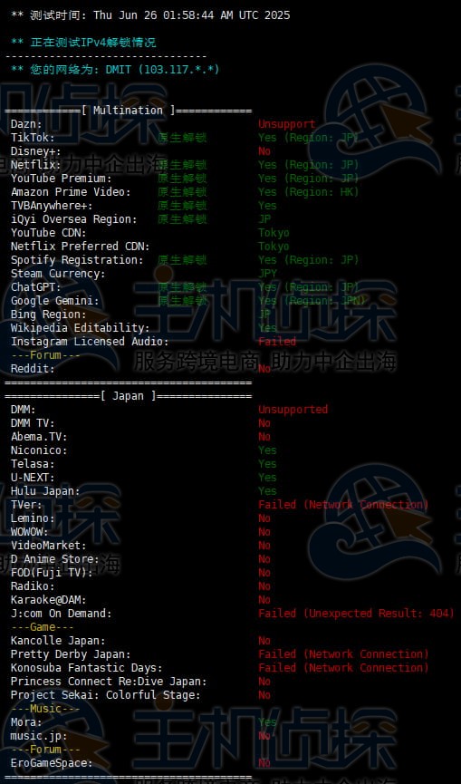 流媒体解锁测试