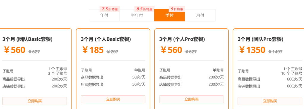 THunt选品工具季付方案