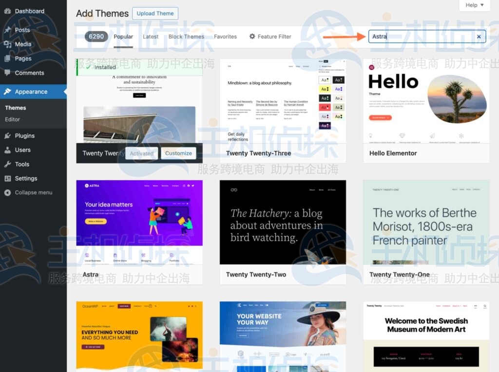 搜索Astra主题或直接从设备上传主题文件