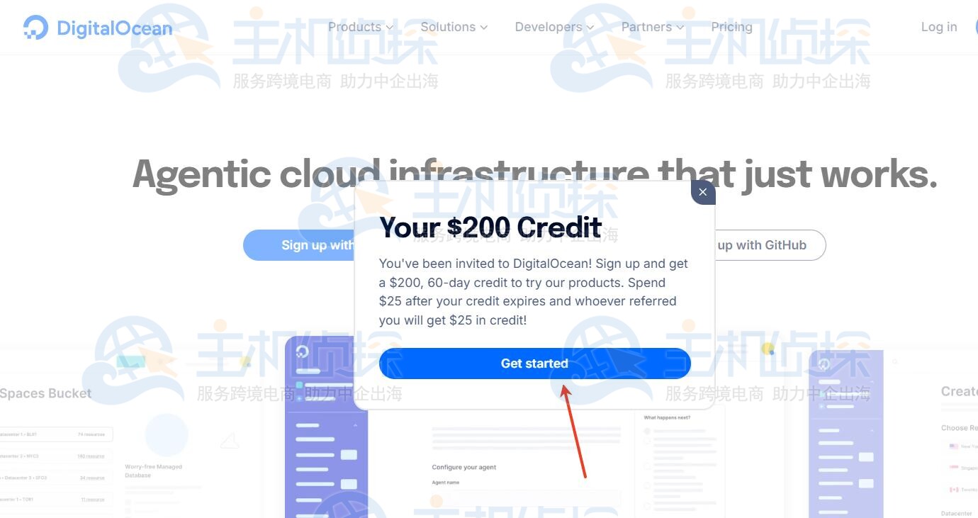 访问DigitalOcean官网