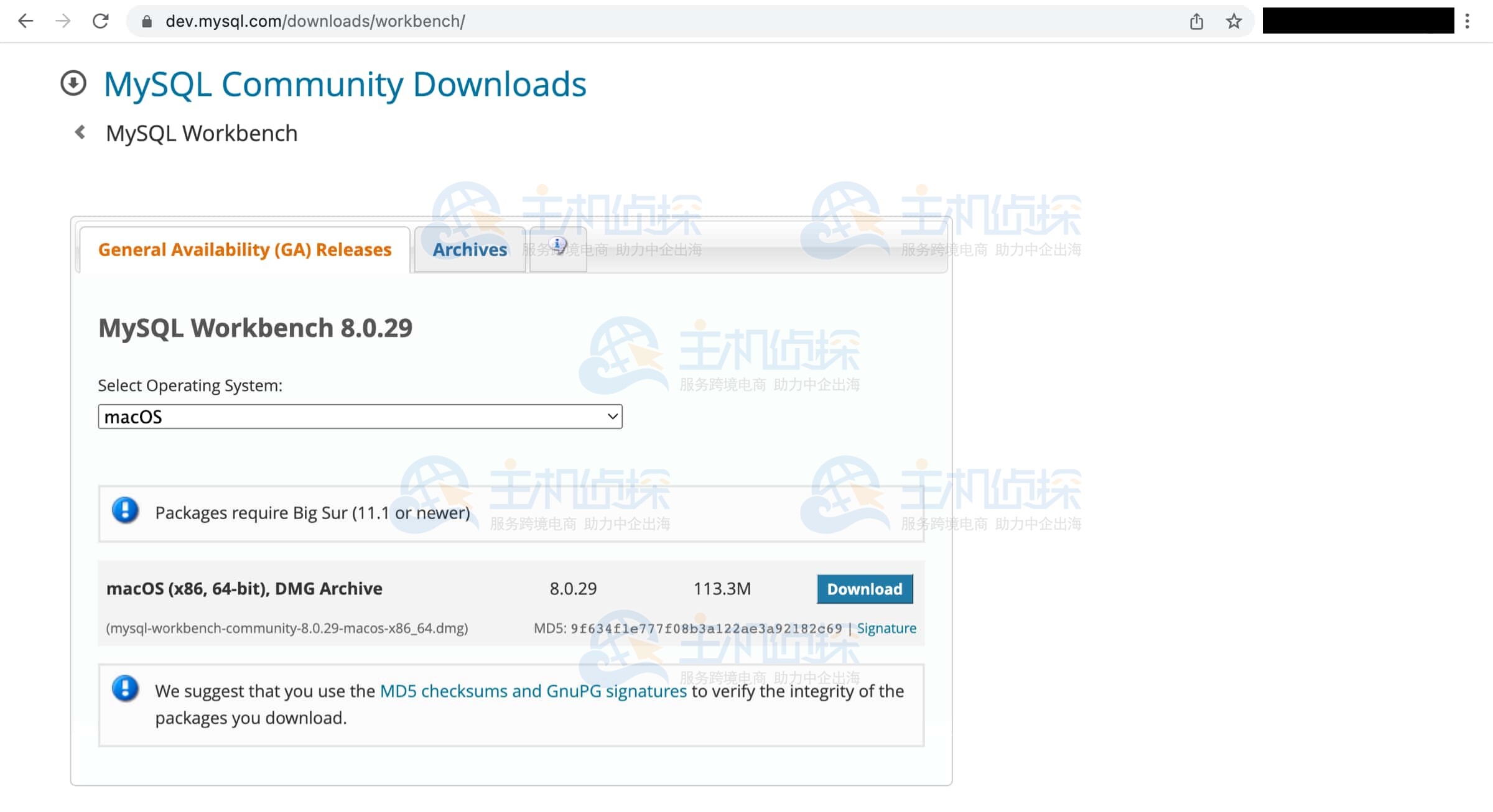 打开MySQL Workbench下载页面