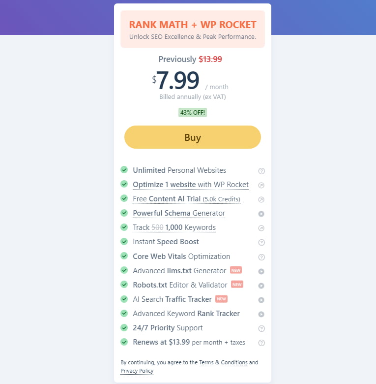 Rank Math seo和速度工具优惠方案