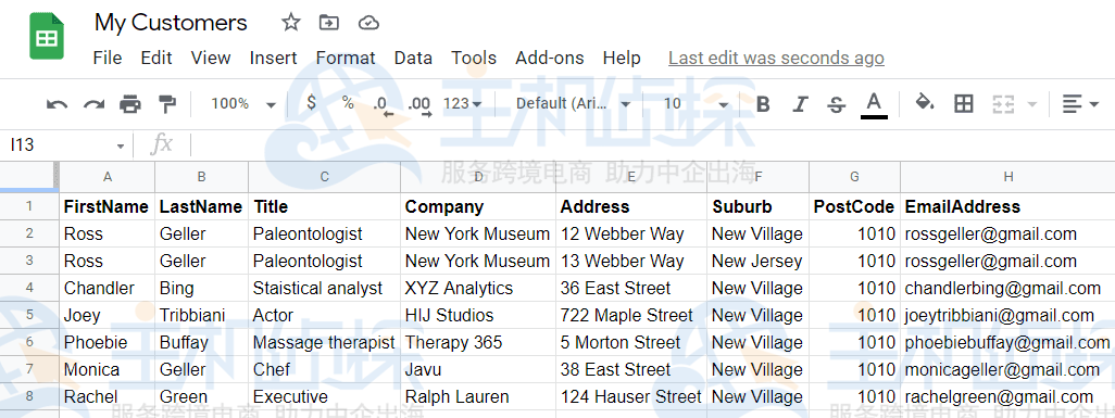 包含邮件列表的Google表格