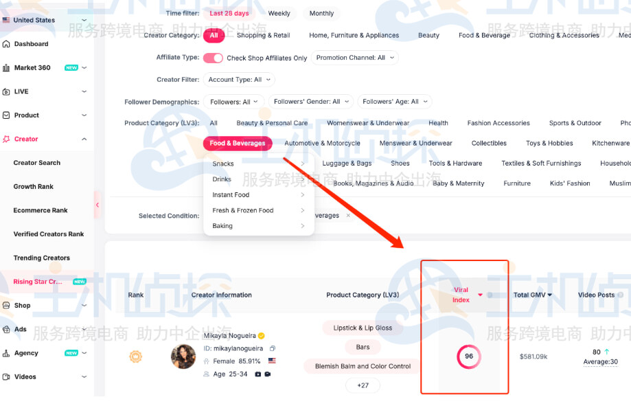  按类别地区受众等筛选TikTok达人