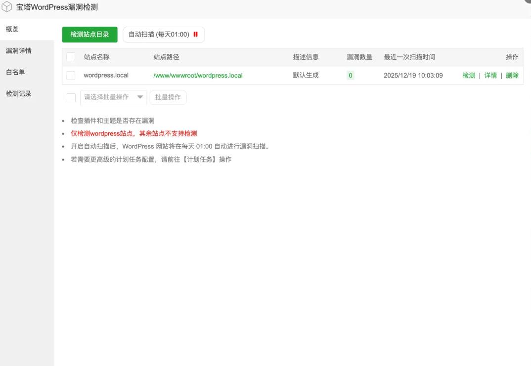WordPress漏洞检测插件主要功能