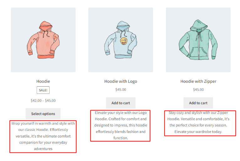 描述显示在商品页面