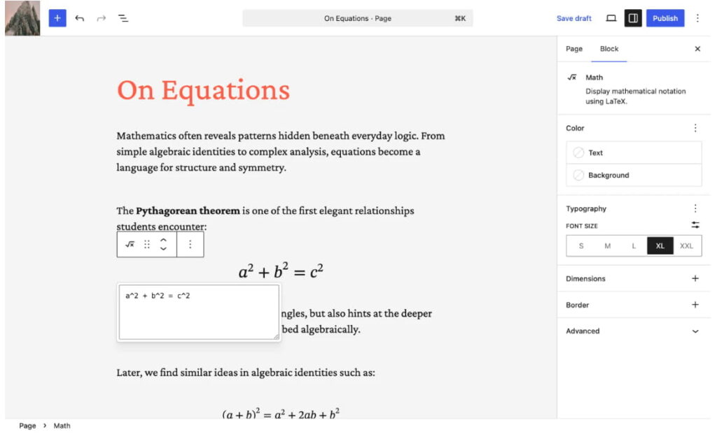 数学块的样式选项