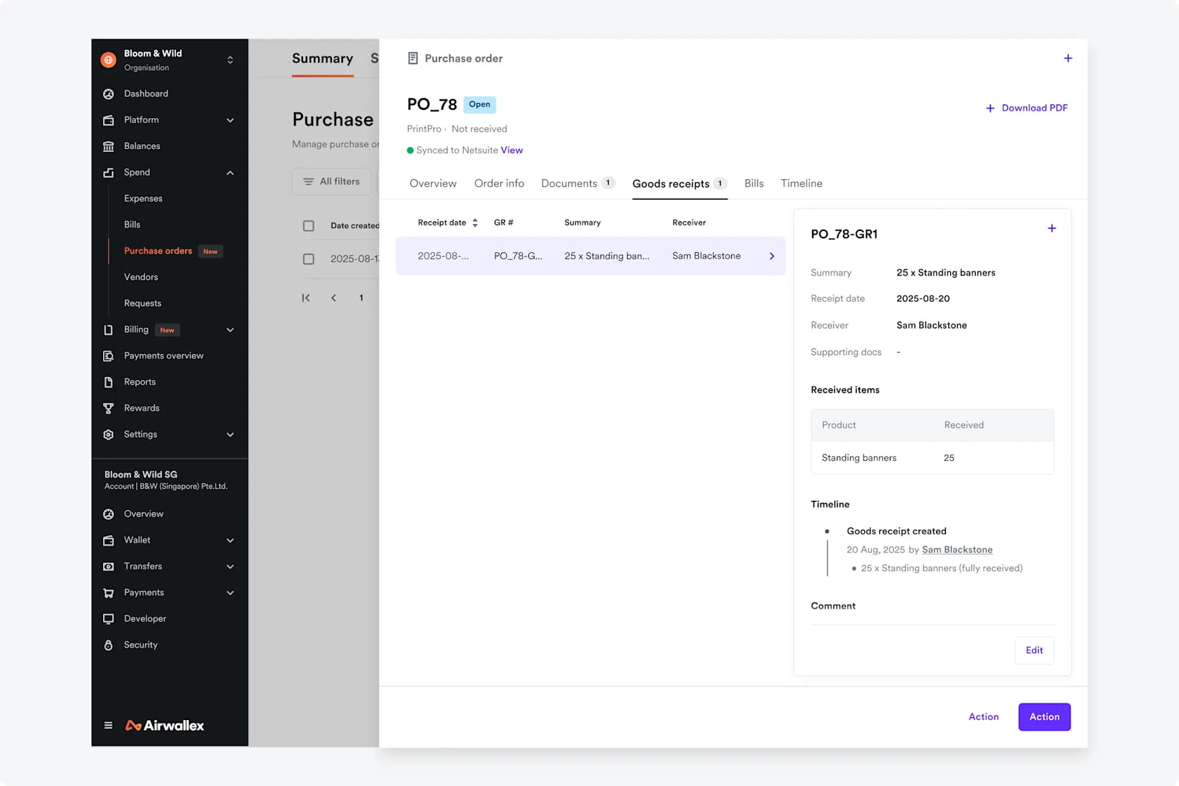 支持启用三单匹配(3-way matching)功能
