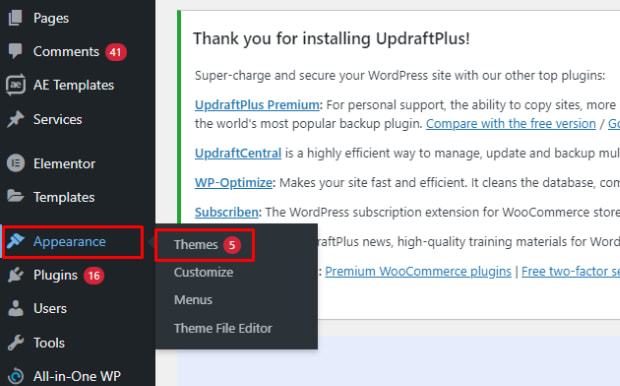 停在外观上并点击主题