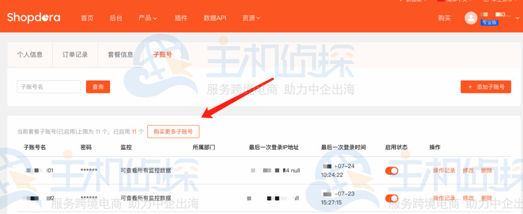 点击购买子帐号