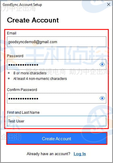 注册新的GoodSync账户