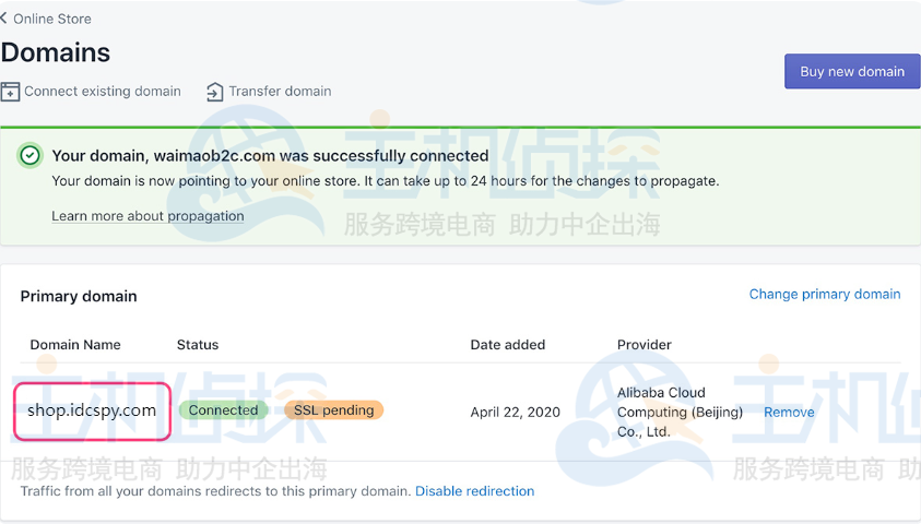 验证解析记录添加是否正确并使用子域名访问Shopify网站