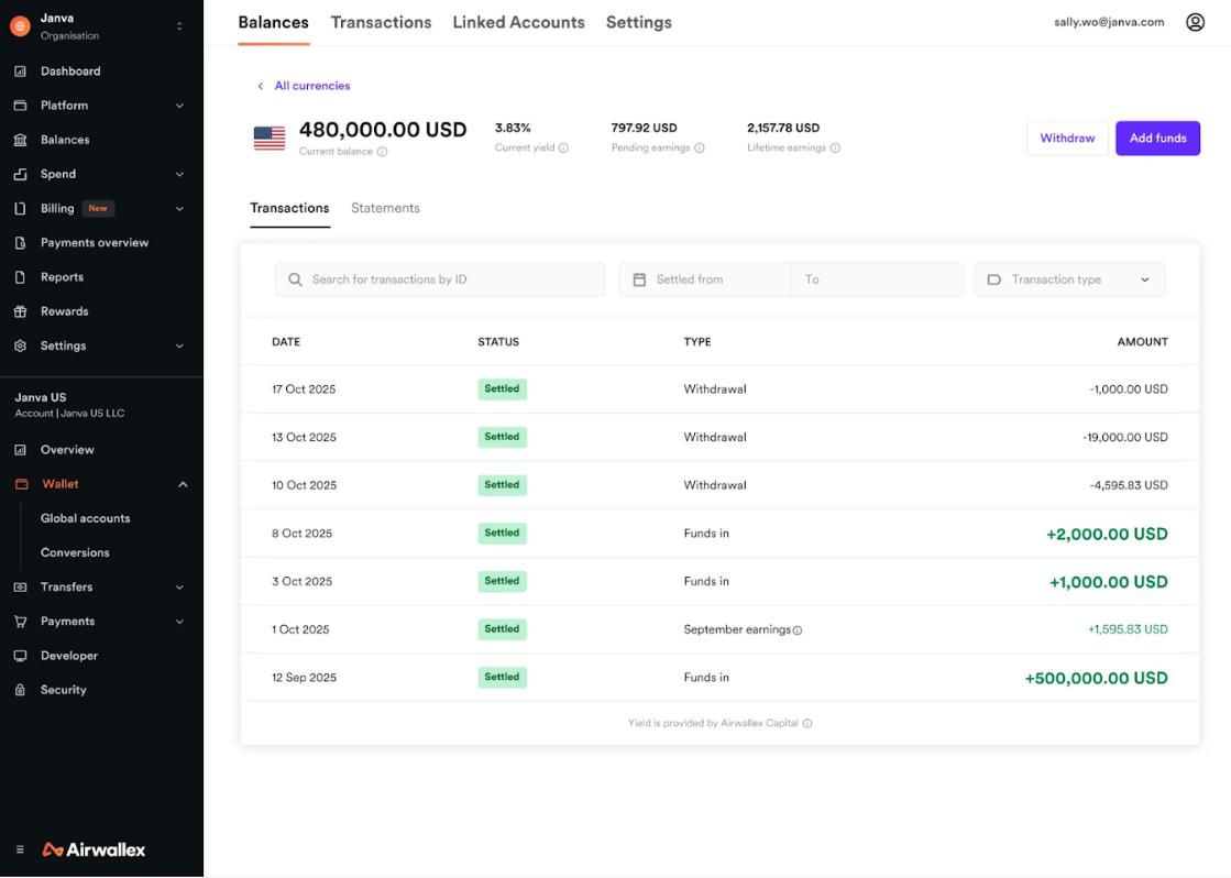 在美国可通过云汇收益（Airwallex Yield）赚取闲置美元余额的收益