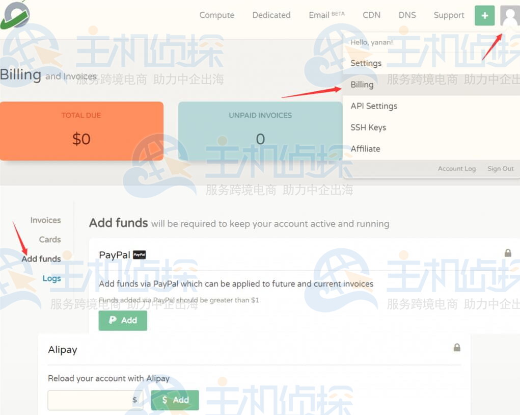 CloudCone账户充值