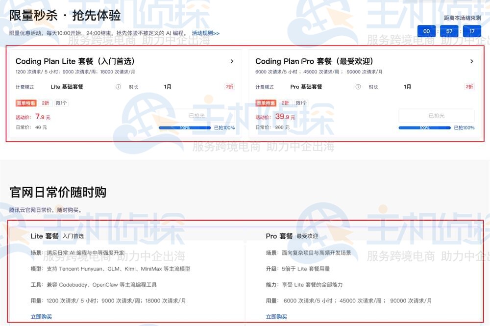 腾讯云Coding Plan选购页