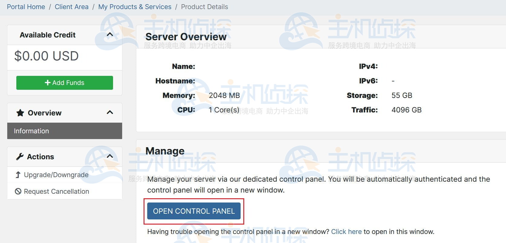 完成订单支付并进入云控制面板