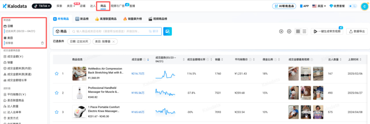  Kalodata商品板块