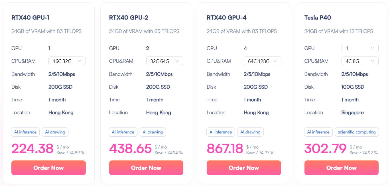 GPU服务器75折月度方案