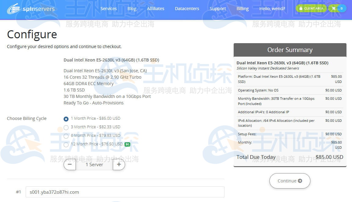 SpinServers美国服务器基础配置