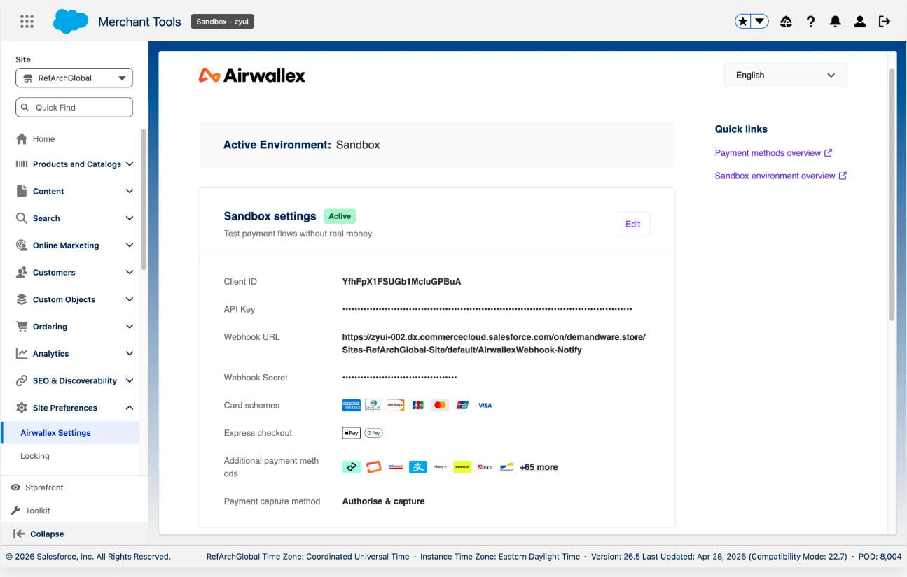 通过 Airwallex 插件扩展包 Salesforce Commerce Cloud 收款