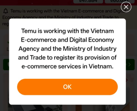 Temu越南站上上周告示