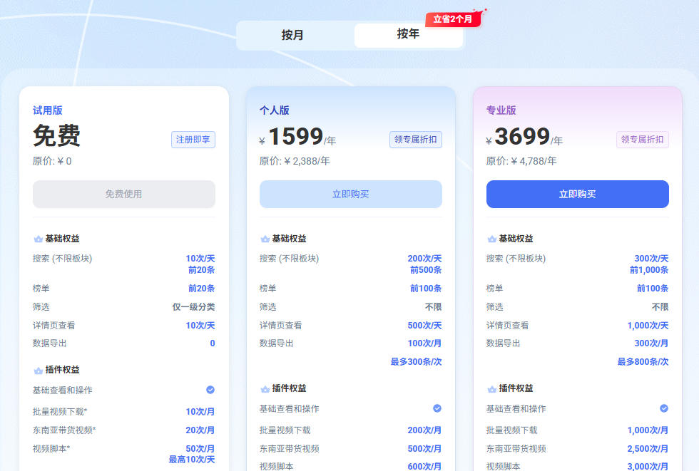 个人版/专业版等会员套餐