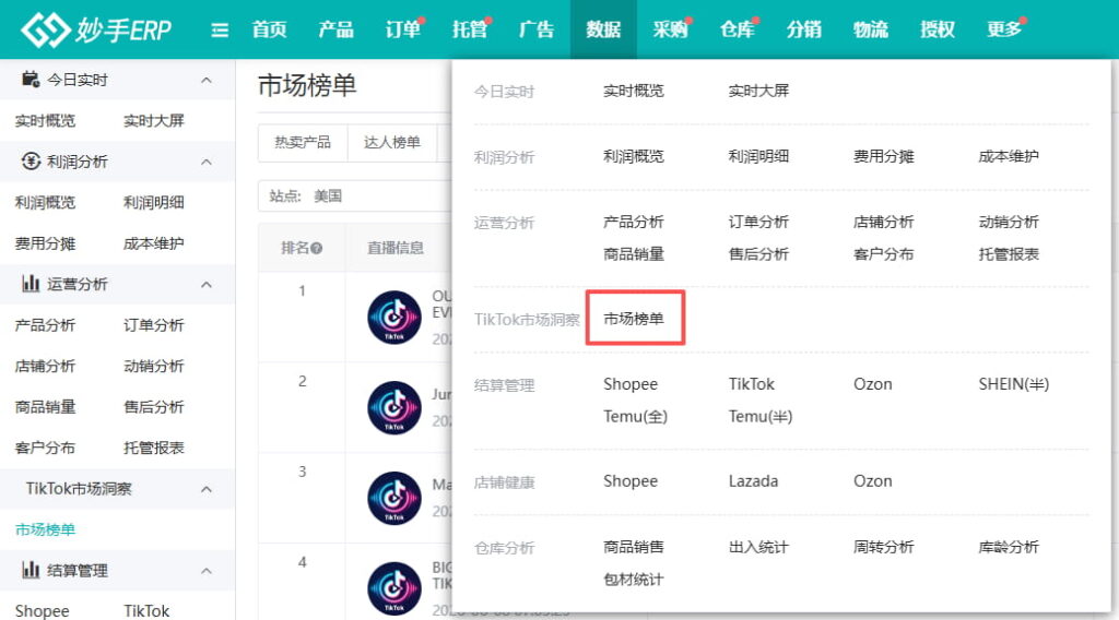 妙手ERP上线TikTok市场洞察榜