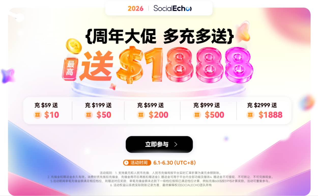 SocialEcho周年庆福利放送