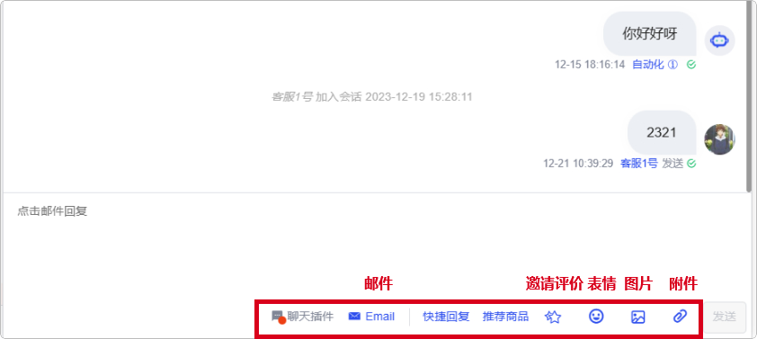 聊天窗中支持持发送邮等类型消息