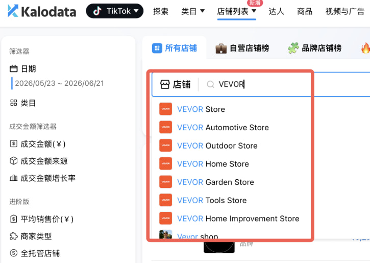 同一品牌旗下多个店铺的数据