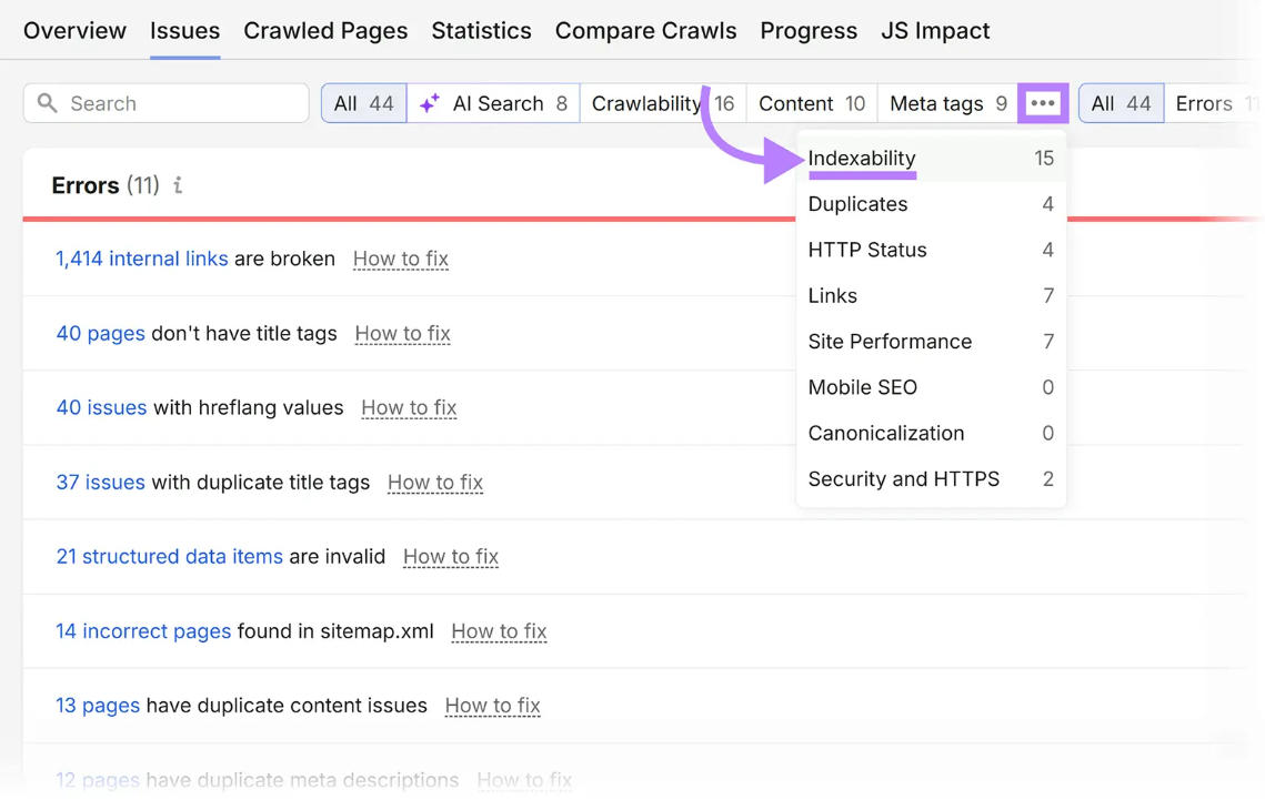 Semrush的技术SEO工具