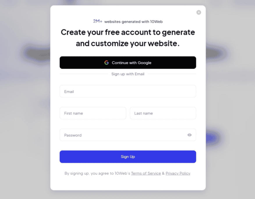 10Web注册与登录页面