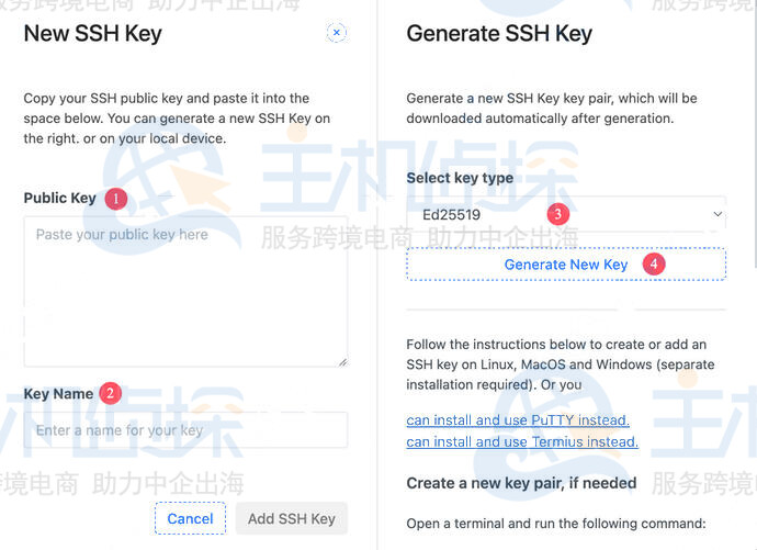 添加 SSH Key 的弹窗