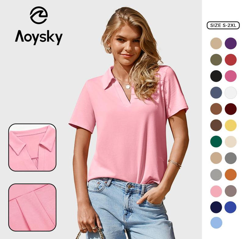 Aoysky女款水洗风Polo衫产品图或上身效果图
